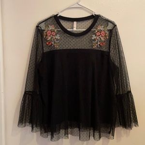 Xhilaration Sheer Floral Long Sleeve Top